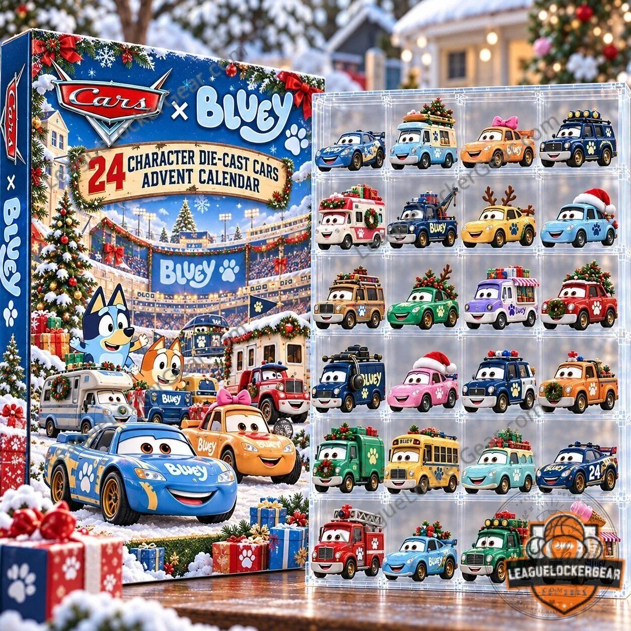 Bluey and Disney Cars Christmas 24 Character Die-Cast Cars Advent Calendar 2D