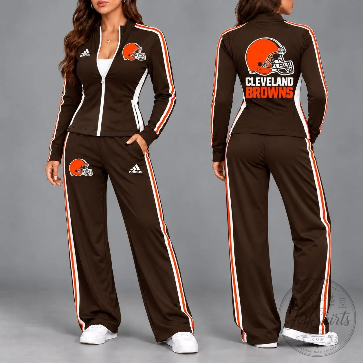 Cleveland Browns Women's Adidas Tracksuit Full Zip Jacket and Pants Set 1 Cleveland Browns Women's Adidas Tracksuit Full Zip Jacket and Pants Set