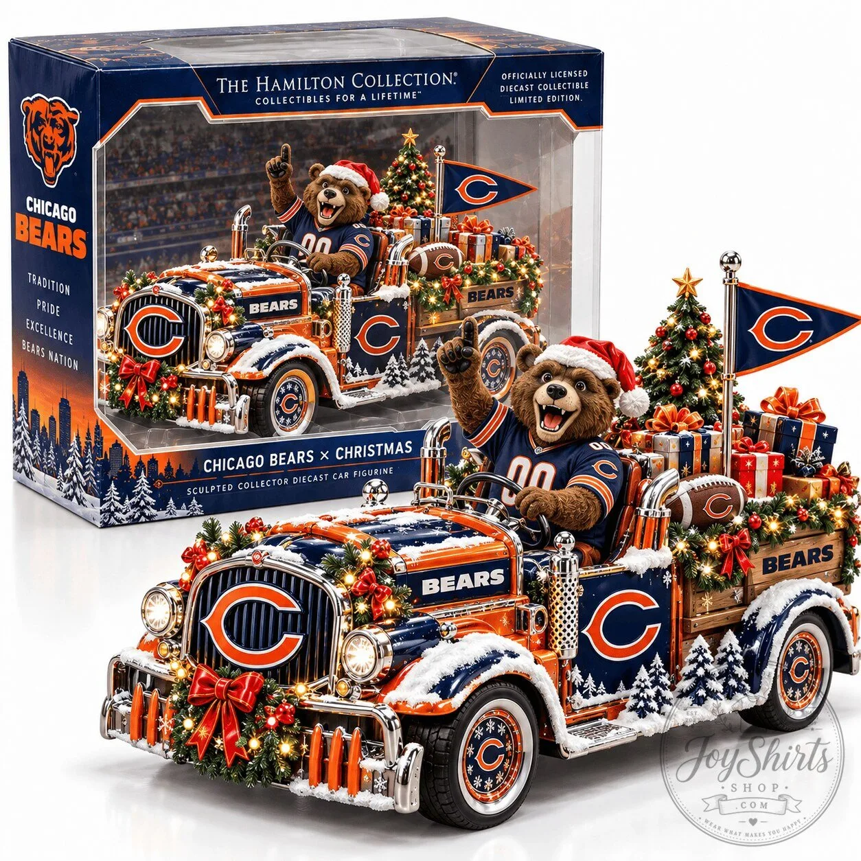 Chicago Bears Christmas Holiday Diecast Collector Car Figurine 3 Chicago Bears Christmas Holiday Diecast Collector Car Figurine