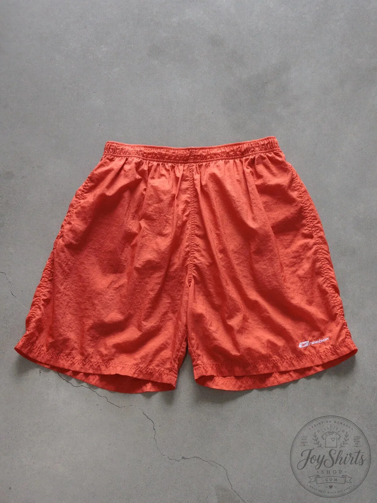 Vintage Orange Reebok Swim Shorts for Men with Elastic Waistband