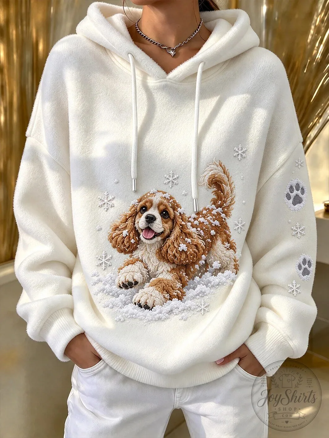 Winter Cocker Spaniel Puppy Dog Snowflakes Paw Prints Hoodie